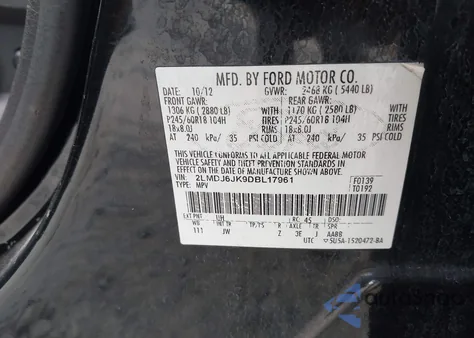 2013 Lincoln Mkx from USA, damaged, VIN 2LMDJ6JK9DBL17961